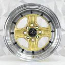 RIN 15X9 4-100/114.3 R1 SPORT QC403 GOLD MACHINE LIP+BLACK RIVETS* ET0 CB73.1