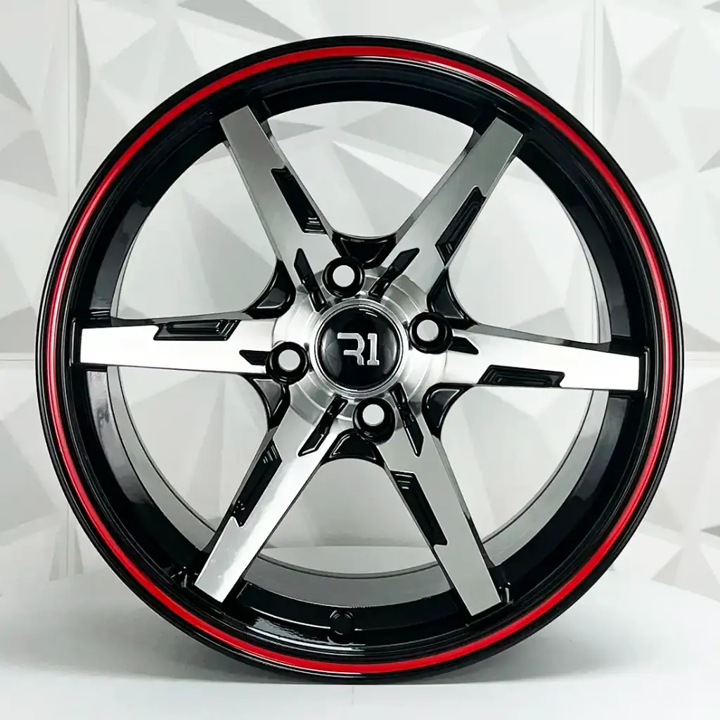 RIN 14X6 4-100/114.3 R1 SPORT QC662 BLACK MACHINE FACE RED LINE ET20 CB73.1